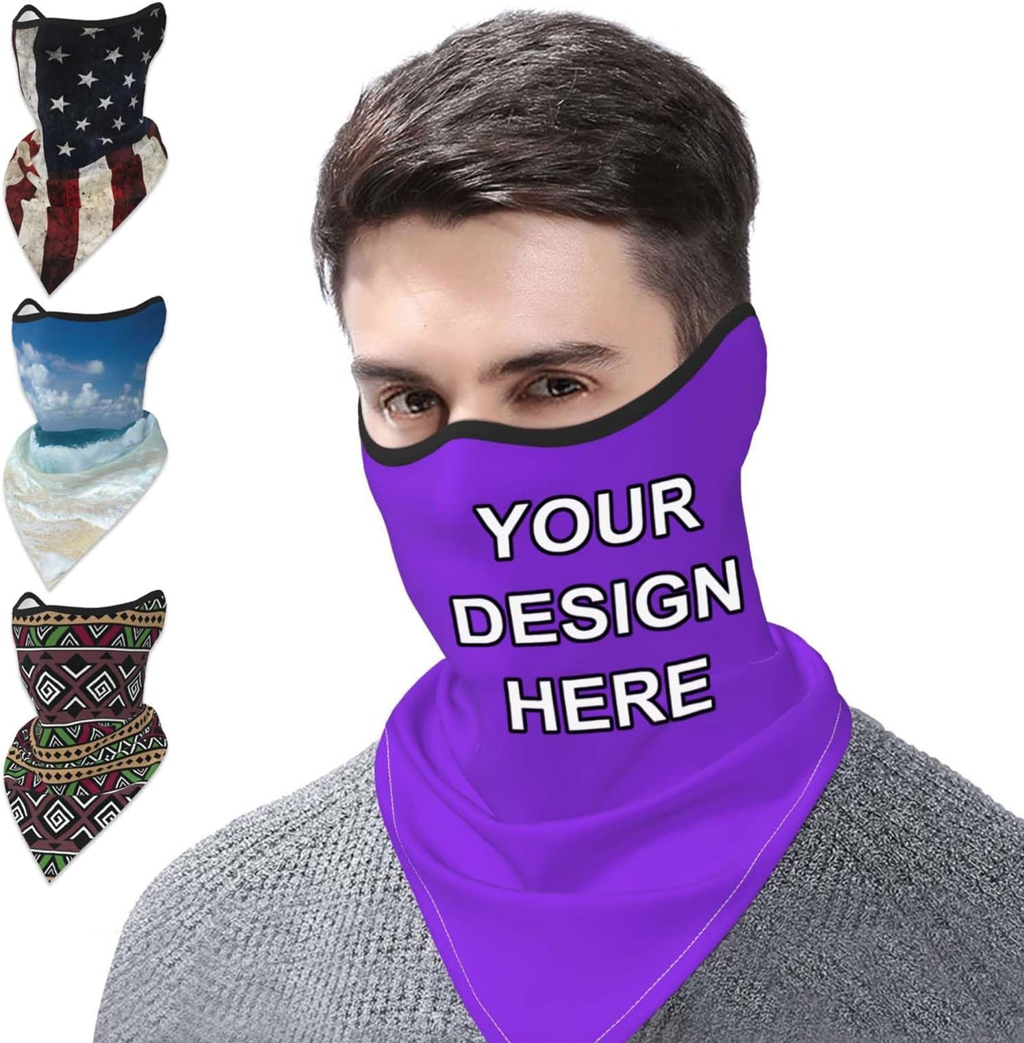 Custom Neck Gaiter Balaclava Face Mask Cover Ears Personalized Sports Scarf Add Image Text for Men Women, Black