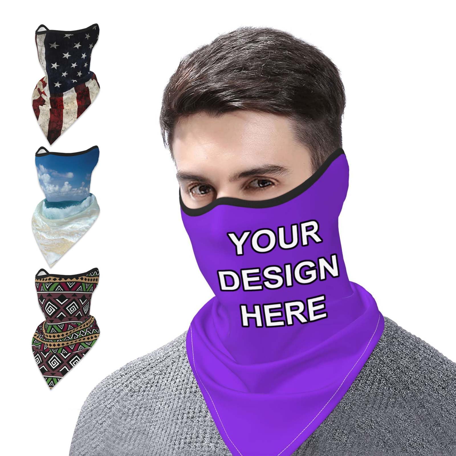 Custom Neck Gaiter Balaclava Face Mask Cover Ears Personalized Sports Scarf Add Image Text for Men Women, Black
