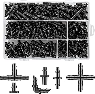 Unoutur 300PCS 1/4" Barbed Drip Irrigation Fittings Kit - Elbows, Tees, Couplings, Plugs for Garden, Greenhouse, Lawn
