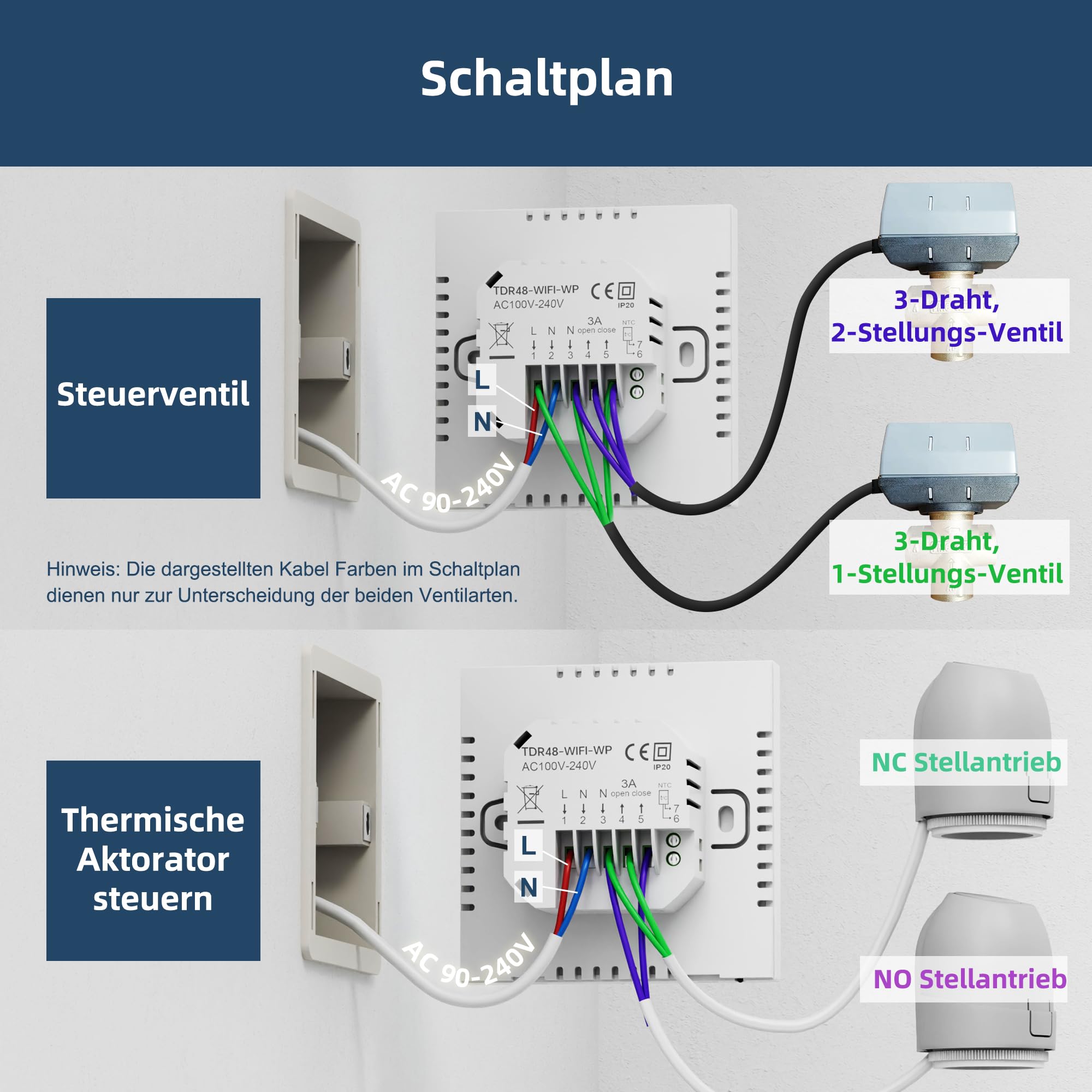 Beok Thermostat Fussbodenheizung Wasser, Raumthermostat Fußbodenheizung Smart WiFi Programmierbar Thermostate Heizung Digital Raumtemperaturregler Kompatibel mit Tuya App & Alexa, 230v 3A Weiß