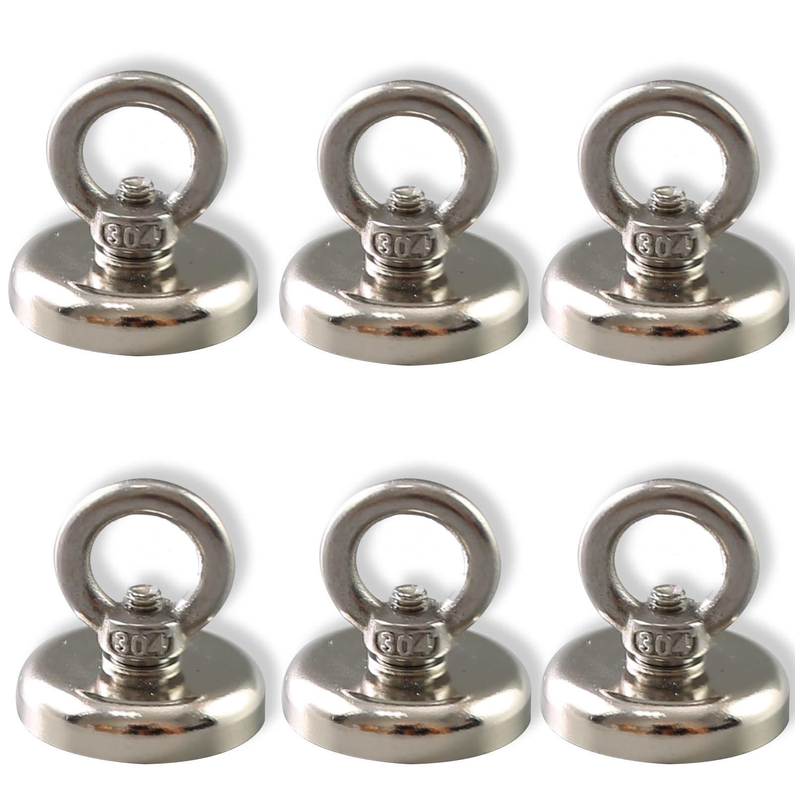Powerful Magnetic Hook (Silver, 50 Pound 6-Piece Set) with countersunk Lifting Ring, Suitable for Kitchen refrigerators, Cruise Ships, Metal Salvage, Grills, workplaces, and garages (40lbs)
