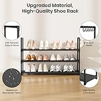 Vista 4 de Shoe Rack for Closet Shoe Organizer Space Saver Storage for 12-15 Pair Shoe Shelf with Hook Free Standing 3 Tier Shoe Rack Organizer for Entryway