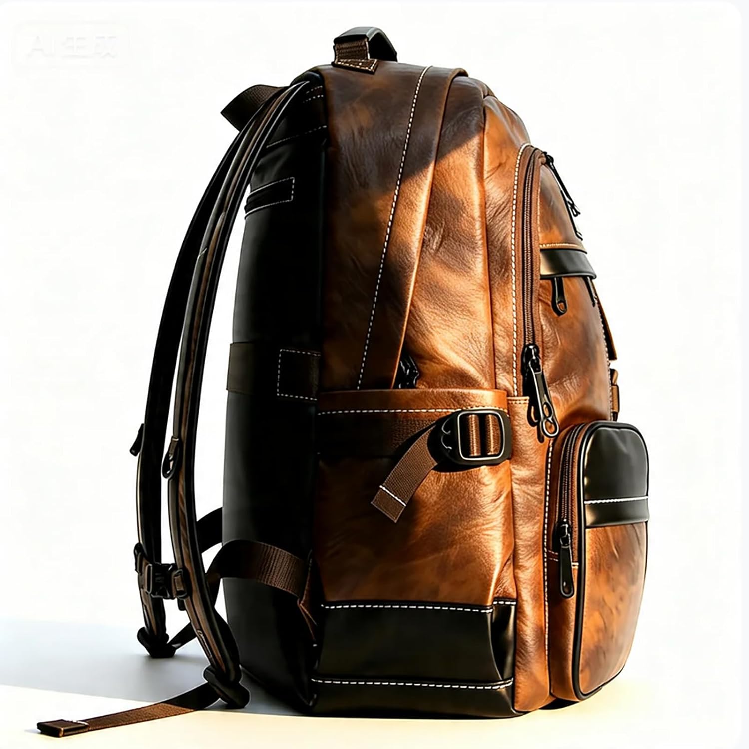 CHAO RAN Men Leather Backpack Waterproof Laptop Backpack Travel Business College Work Bag Fits Up To 17 Inch Laptop Brown