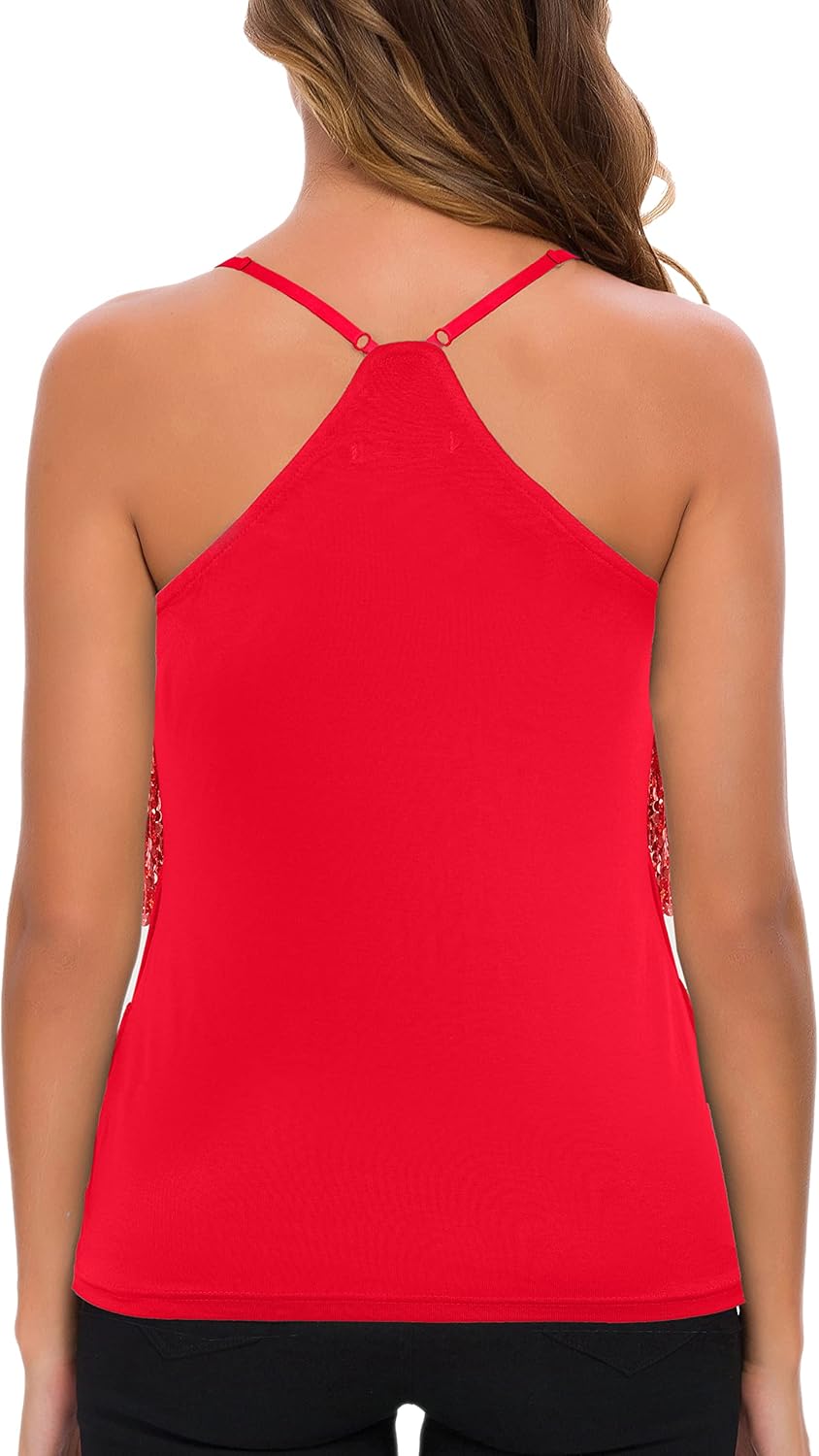 MANER Women’s Sequin Fringe Top Sparkly Party Tank Top Tassel Trim Cami - Image 2
