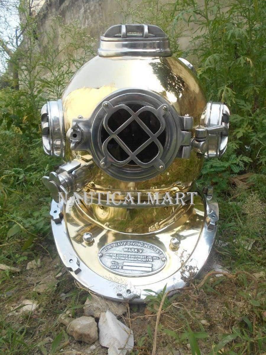 Antique Brass Scuba Deep Sea Diving Divers Helmet Mark V US Navy Vintage