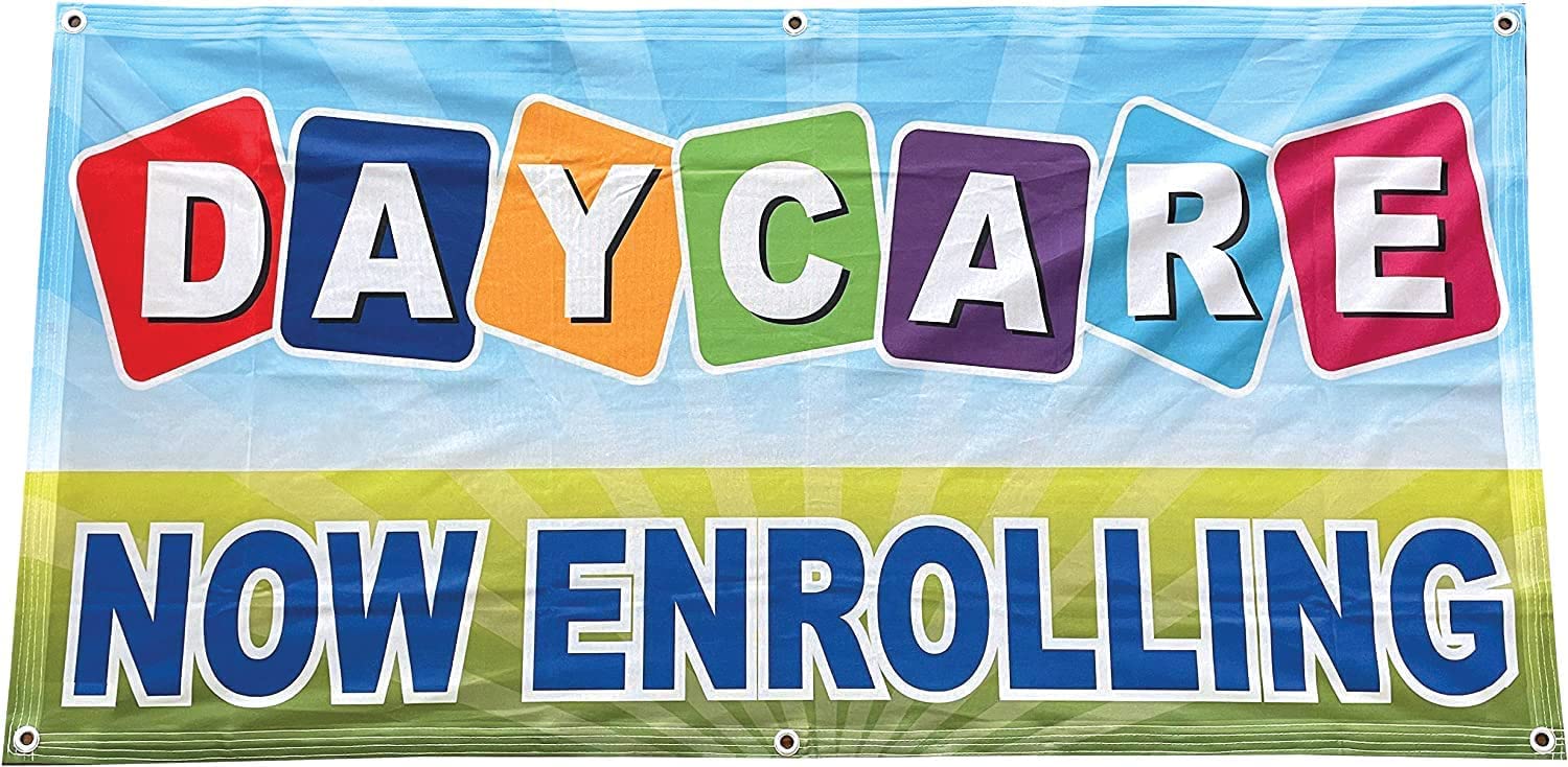 4 Less Co 2x4 Feet Daycare Now Enrolling Banner Sign bgb Polyester Fabric