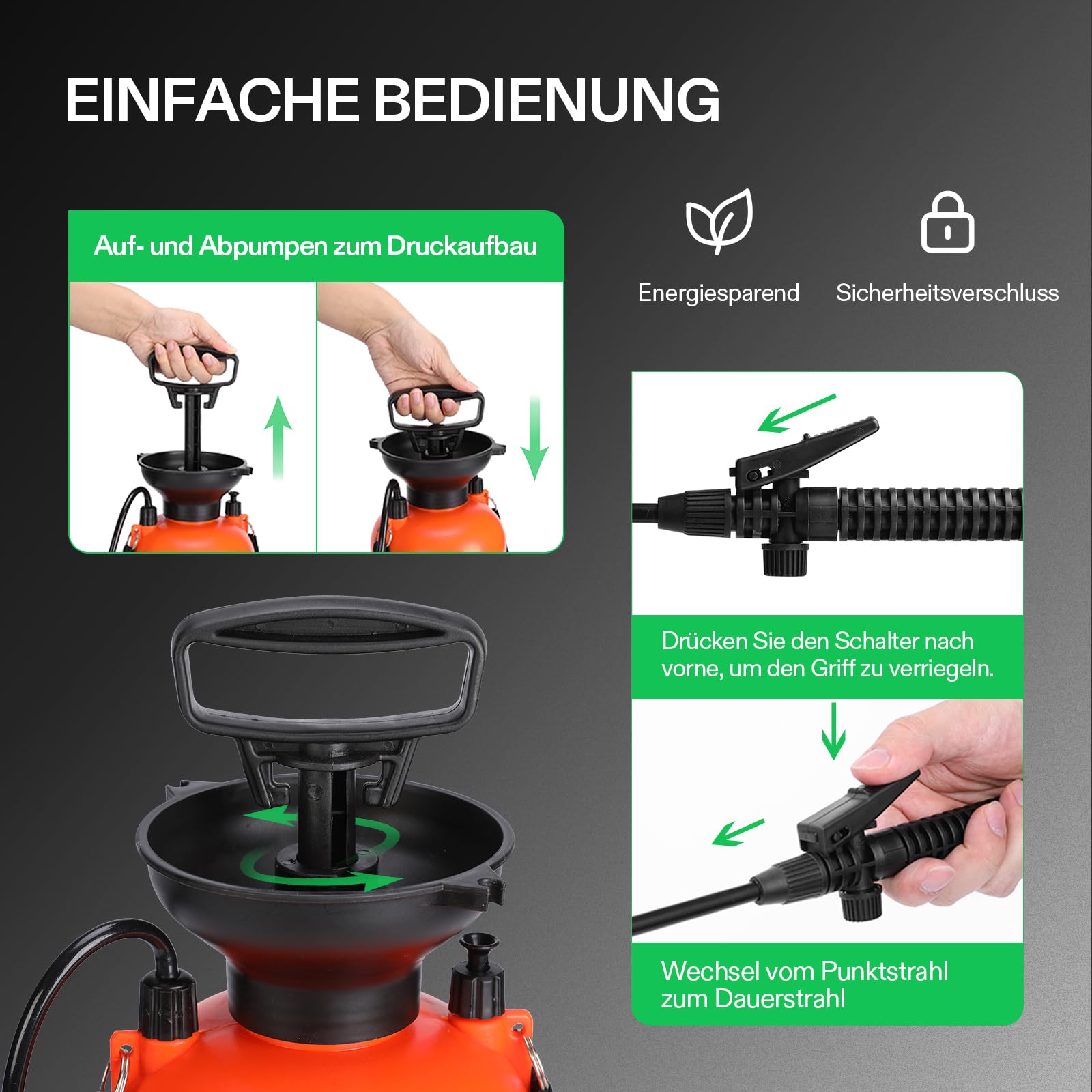 VIVOSUN Drucksprüher 8L Gartenspritze mit Verstellbarer Düse und Trageriemen, Sprühflasche Pumpsprüher mit Sicherheitsventil für Pflanzen Garten Rasenpflege und Haushaltsreinigung, Orange