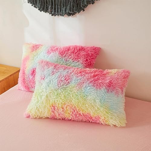 Miniatura 7 de Edredón de piel sintética suave, juego de 3 piezas (1 edredón de felpa + 2 fundas de almohada peludas, lujoso, moderno, relleno de microfibra para