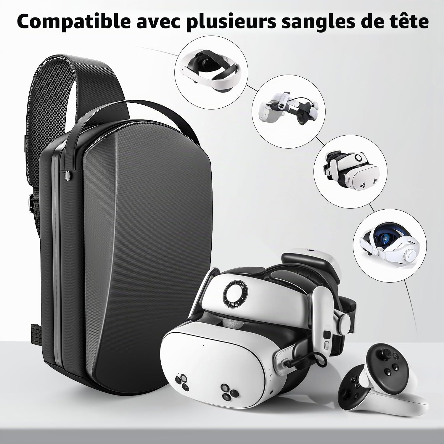 Sac de transport compatible avec Meta Quest 3S/Quest 3/Quest 2/Vision Pro/Pico 4, étui de voyage rigide compatible avec Kiwi Design, Noir , L