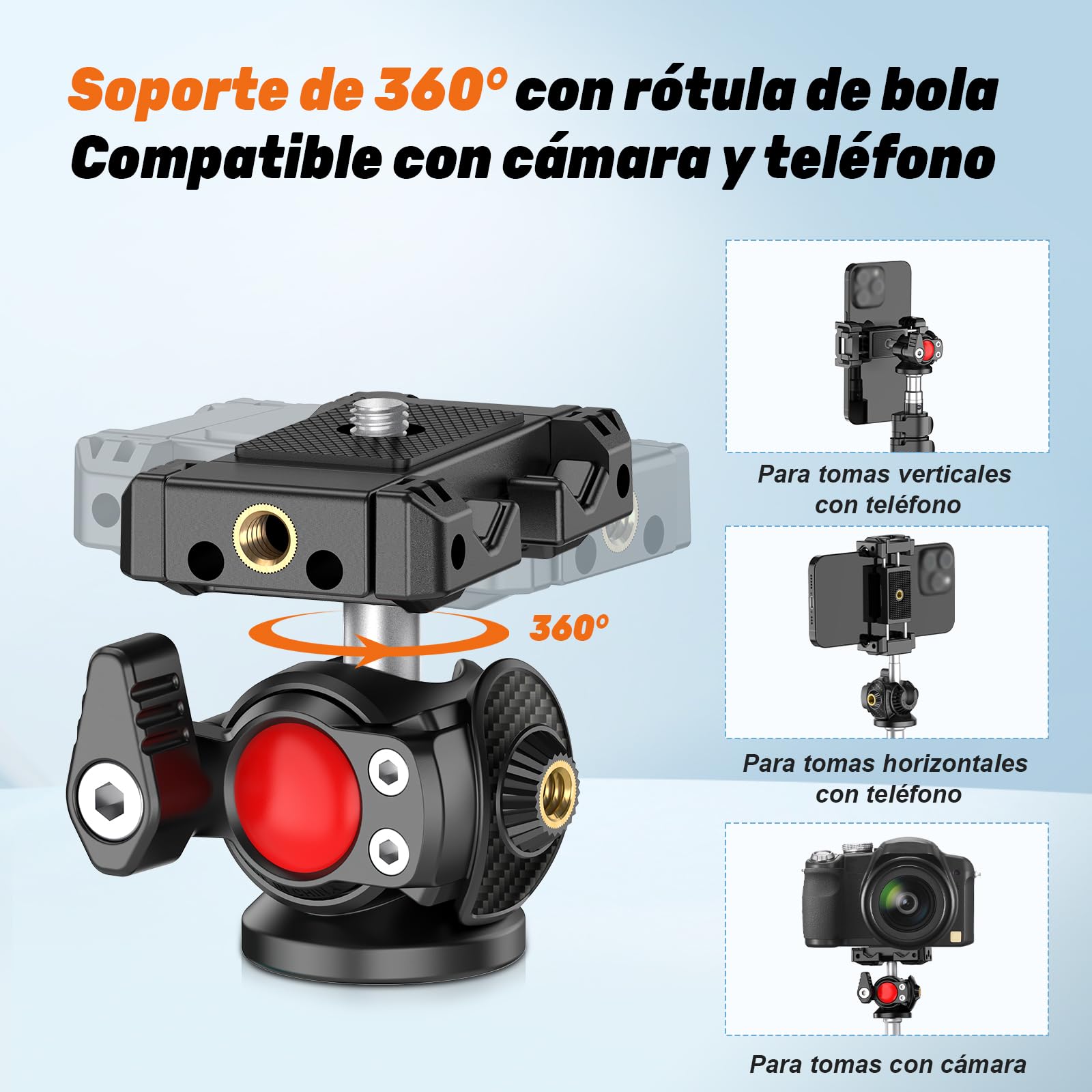 XXZU 210cm Soporte de Luz con Cabezal Esférico, Tripode para Fotografía Portátil Reversible Carga Máxima 4kg Trípode de Estudio para Softbox/Reflectores/Flash/Anillo de Luz/Cámara/Teléfono