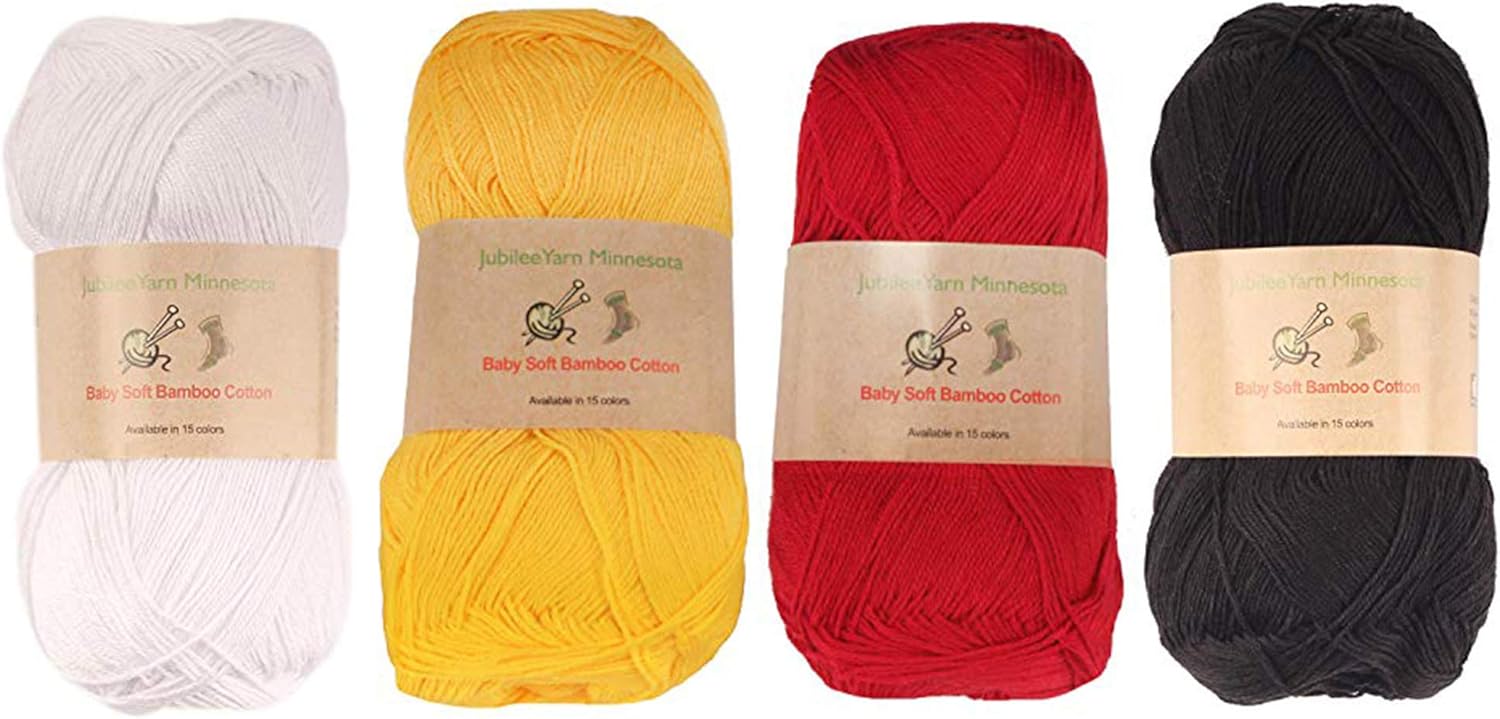 JubileeYarn Baby Soft Bamboo Cotton Yarn Contrast Shades 4 Skeins