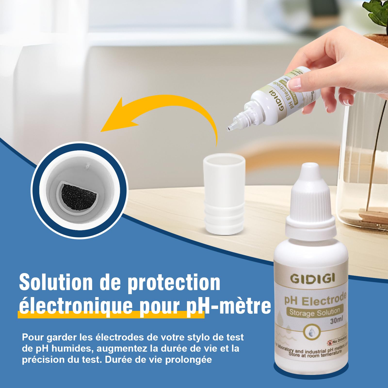 Kit de solution d'étalonnage de pH-mètre, comprend une solution de protection d'électrode dkit solution tampon ph 7 et ph 4, solution de pH 250 ml x 2, solution de stockage de sonde de pH 30 ml x 1