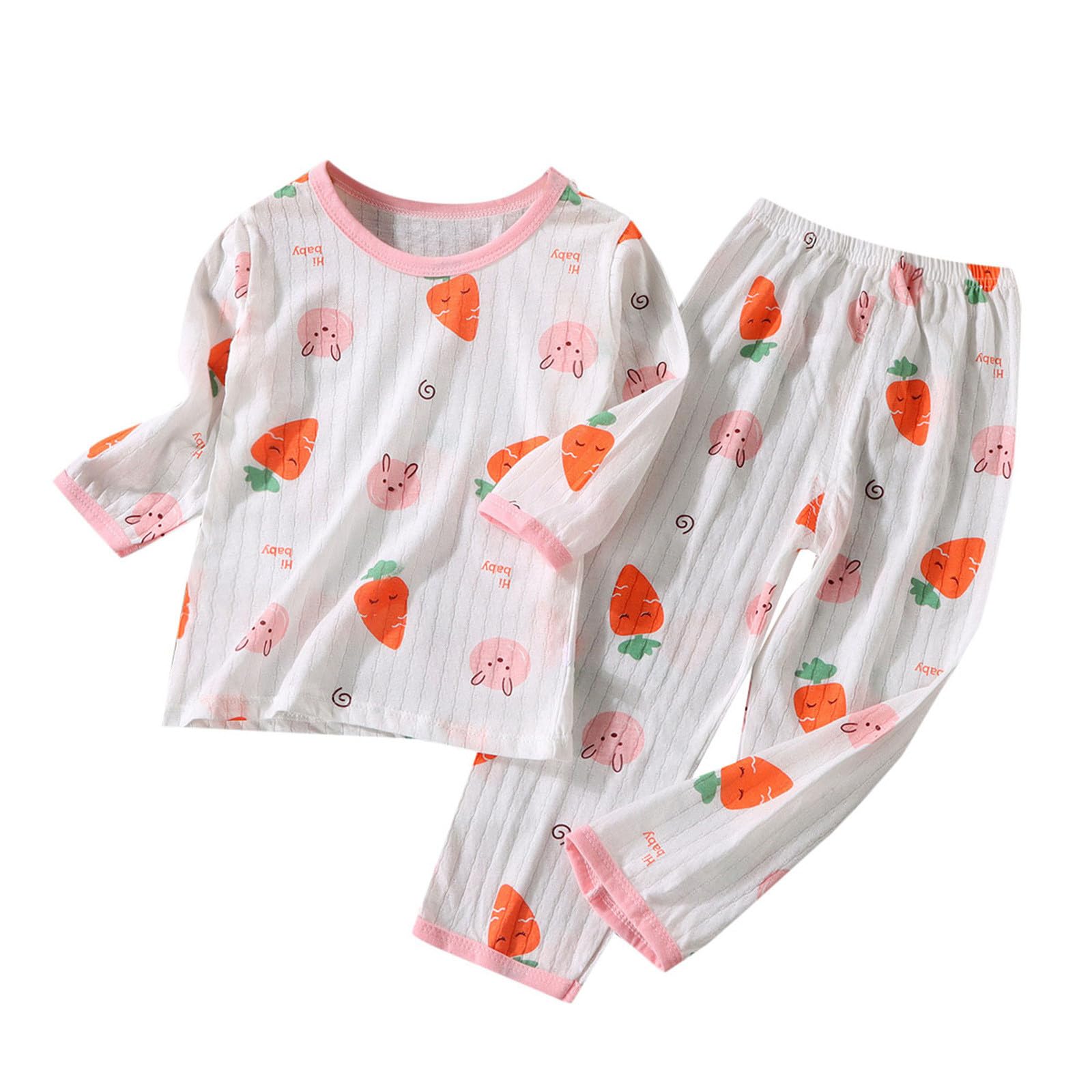 Pijamas de Manga Larga Conjunto de Pijama Traje de Algodón Infantil de Verano Ropa de Casa para Bebe Ropa de Aire Acondicionado Estilo Coreano Para Niños Y Niñas Pijamas Finos Para Niños Y Niñas