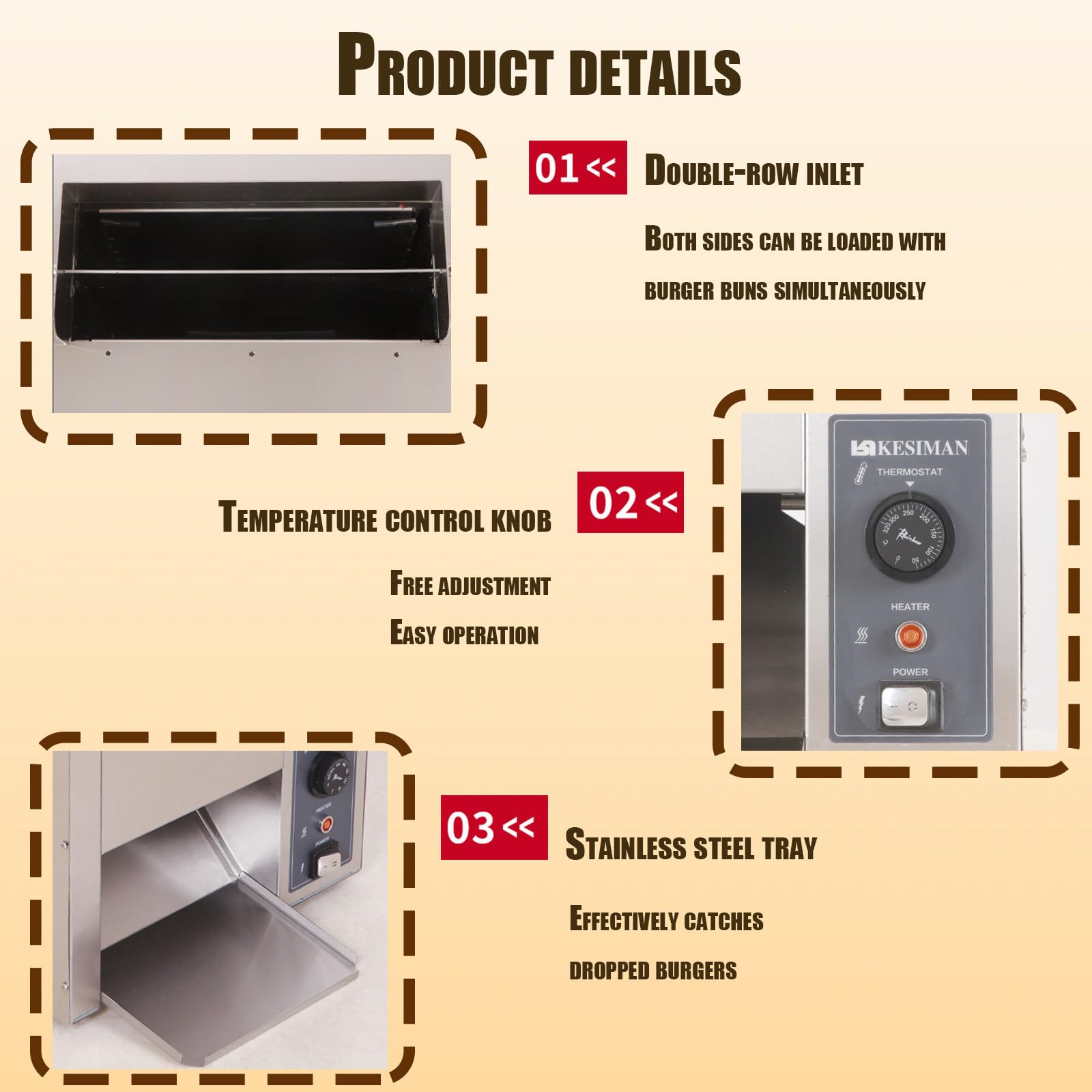 Tostadora De Hamburguesas Comercial con Cinta Transportadora, 50 ℃-300 ℃, 2000 W, con Cadena Eléctrica para Hornear Pan, Tostadas Y Bollos, Grosor Ajustable