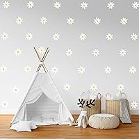 Vista 4 de Calcomanías de pared con diseño de margaritas blancas, calcomanías de pared de margaritas grandes, calcomanías florales para niños, niñas
