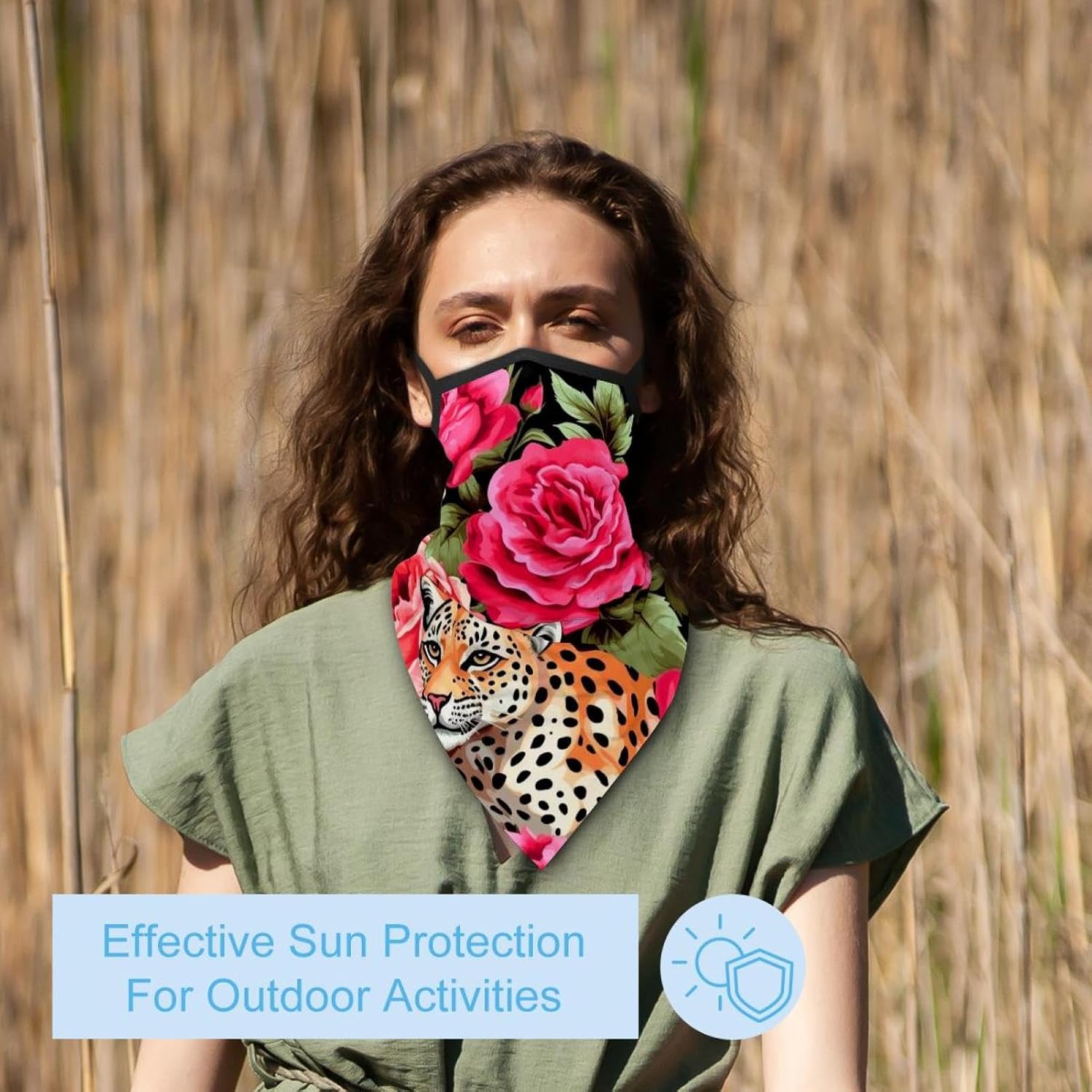 4 Pack Rose Leopard Neck Gaiter Face Scarf Cover Sun Protection Balaclava Cloth Bandanas with Ear Loops