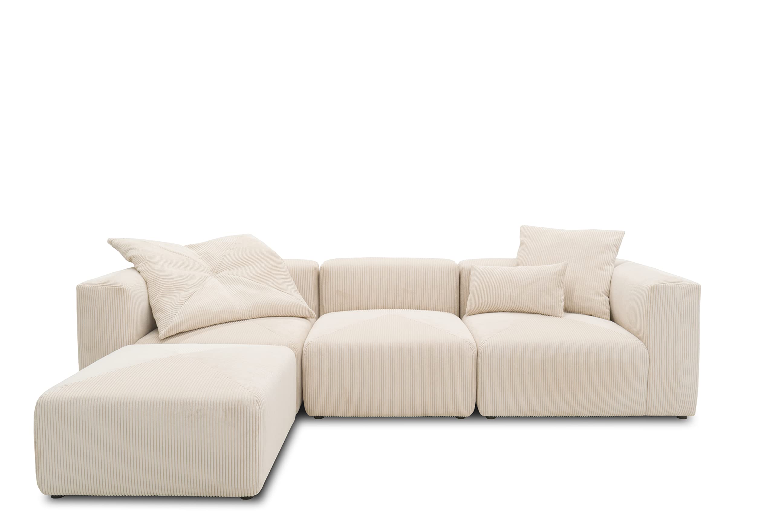 DOMO. collection Ecksofa Malia, L-Form, 4 Module, Beige | Modulares Cordsofa in L-Form, 4 Module mit 2 Ecksesseln, Sessel und Hocker für flexible Wohnlösungen, 301 x 193 cm