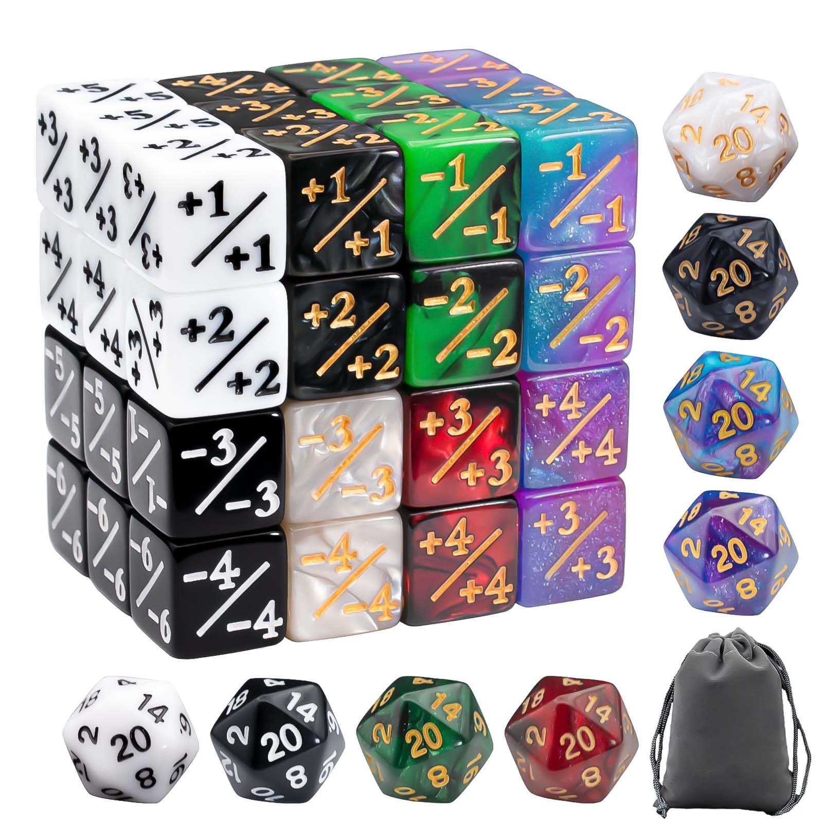56 Pieces MTG Counter Dice Set in 8 Colors, 48 Pieces Life Counters Tokens Dice Set and 8 Pieces D20 for MTG, TCG, Cards Gaming Accessories