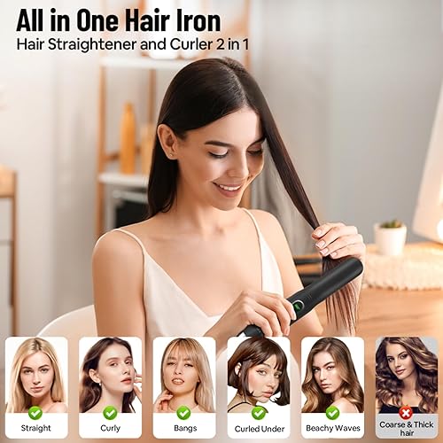 Miniatura 7 de Sunmay Voga - Plancha y rizador de pelo inalámbrico 2 en 1, plancha plana de viaje inalámbrica para retocar el cabello corto y fino sobre la marcha,