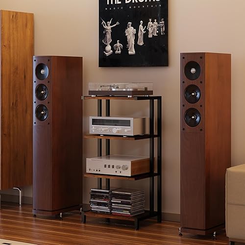 Miniatura 7 de X-cosrack Soporte multimedia AV pequeño de 4 niveles de 16.5 pulgadas, versión estrecha, estantes de esquina de madera, gabinete estéreo, soporte de