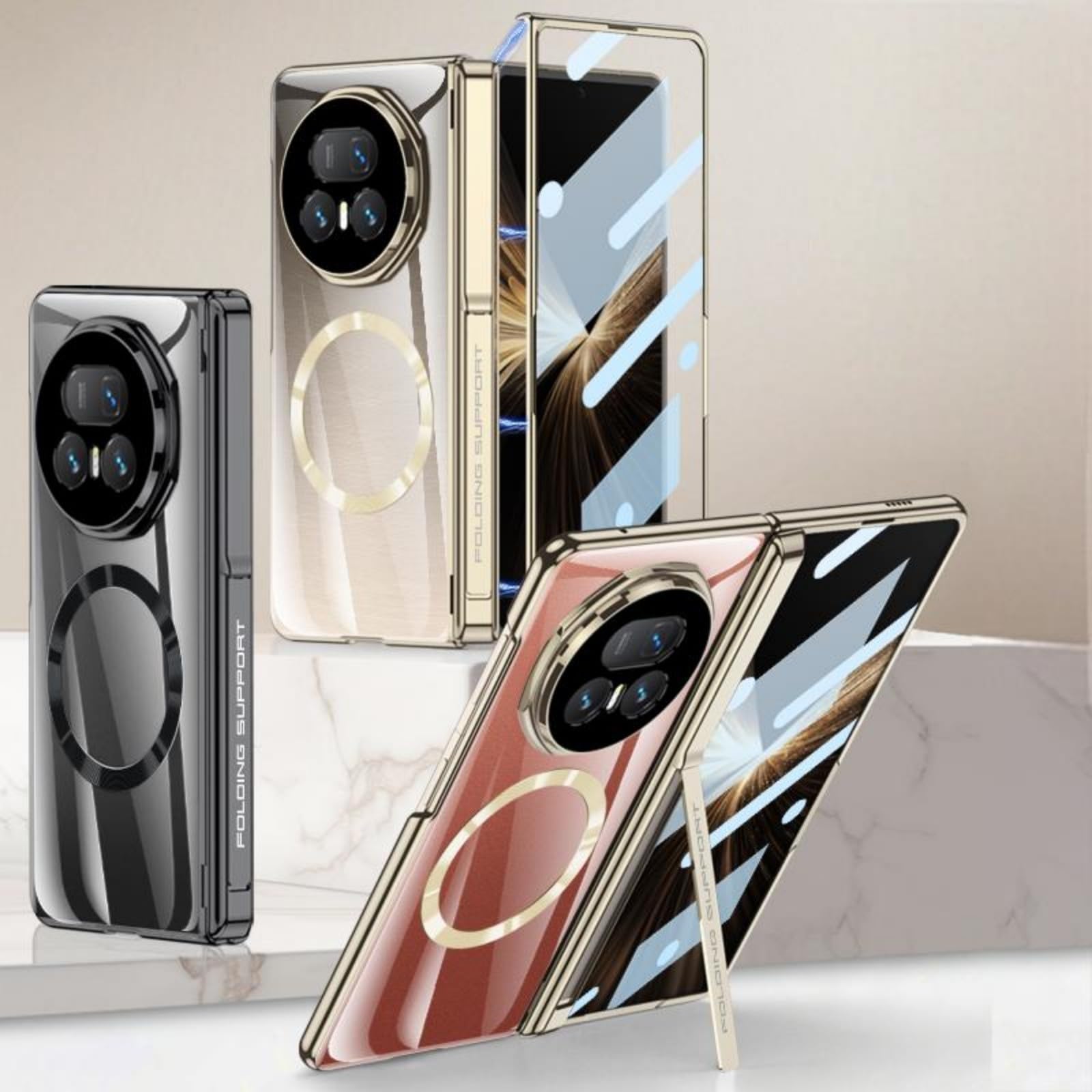 Funda para Magic V5 Clear Case + Privacy Glass Film + Stand Hinge + Wireless Charge,Bumper Cover para Honor Magic V5(6)