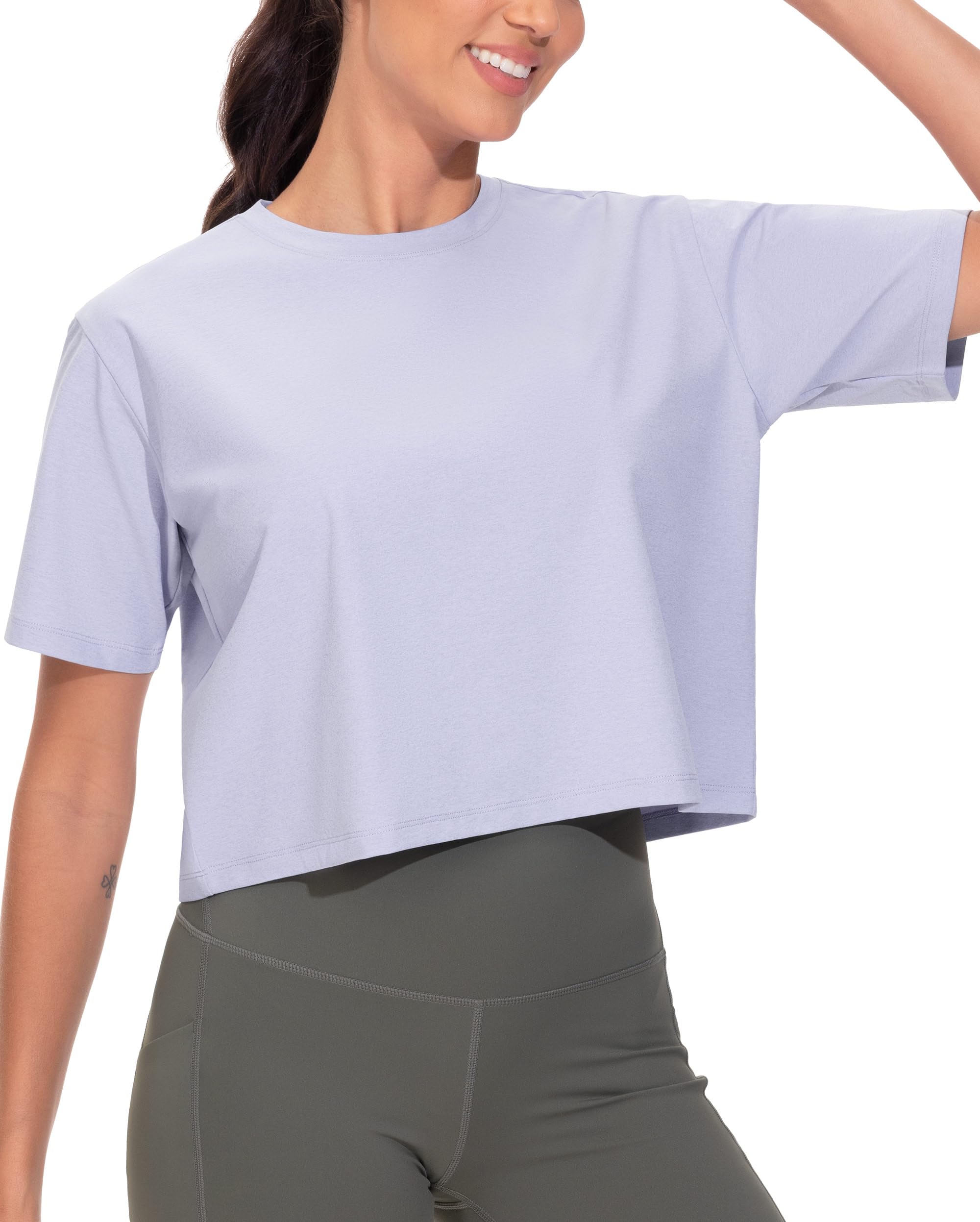 THE GYM PEOPLE Sport Crop Top Damen Kurzarm Lockeres Yoga Shirts Atmungsaktives Bauchfrei Oberteil Basic Fitness Sportshirt