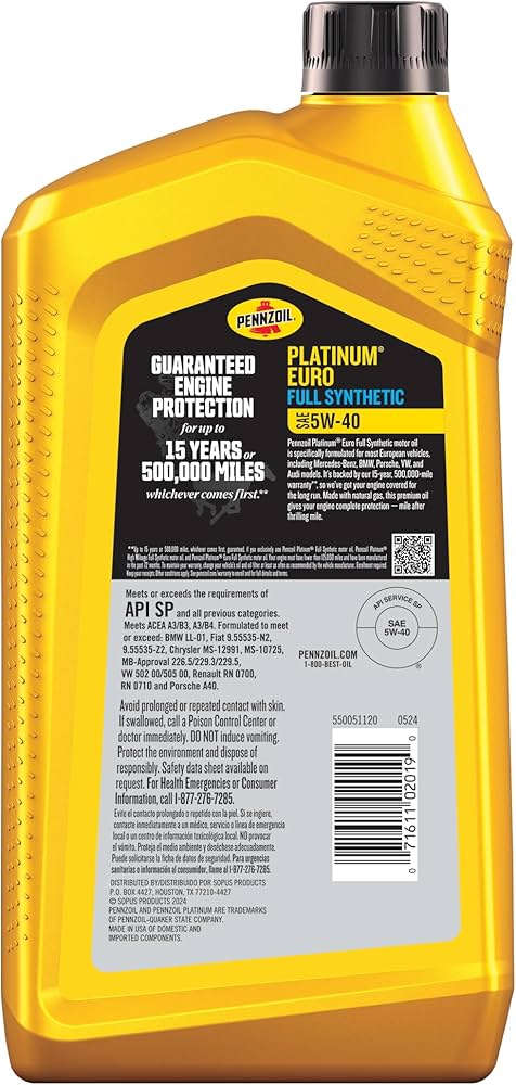 Amazon.com: Pennzoil Platinum Euro Full Synthetic 5W-40 Motor Oil