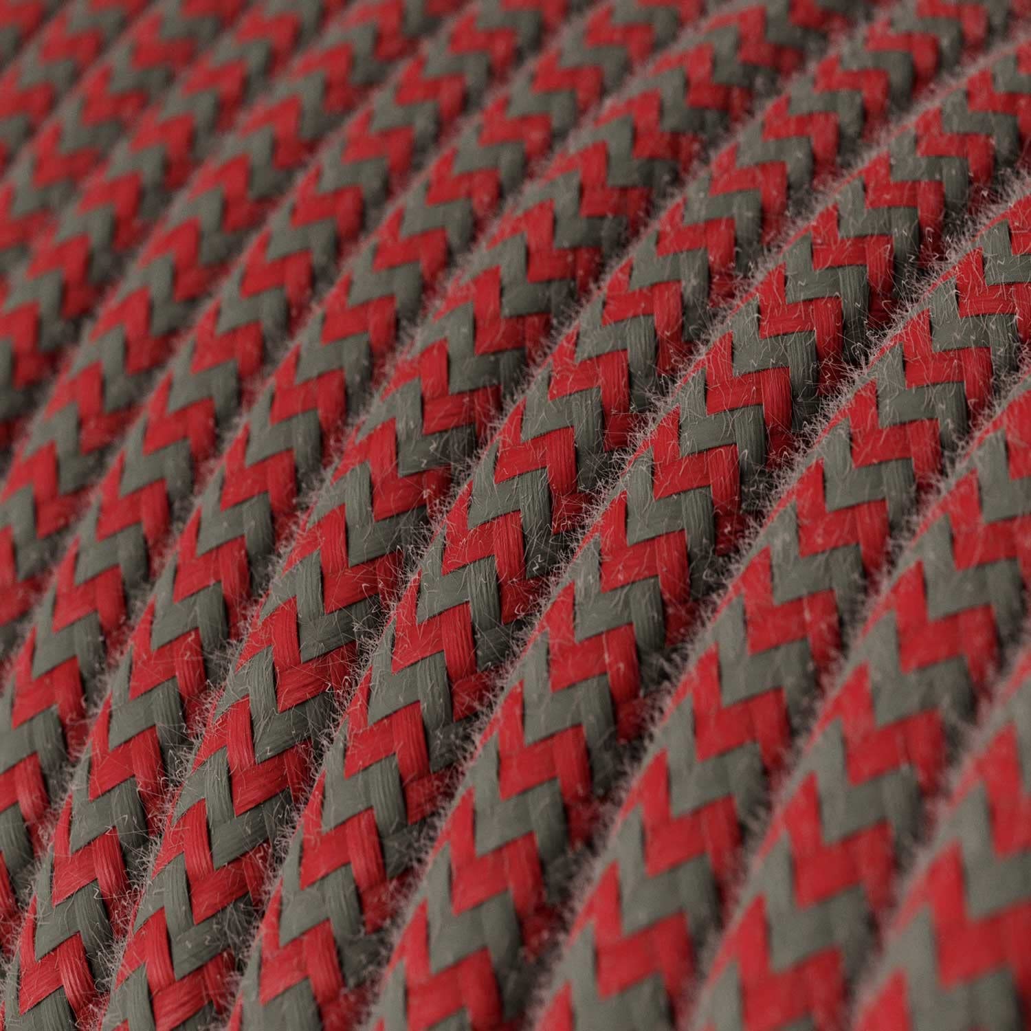 Creative Cables Textilkabel Rund, Zick-Zack Muster – 5 Meter, Feuerrot/grau Baumwolle, 2x0.75 Mm²