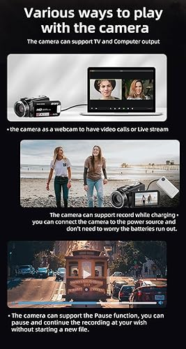 Miniatura 6 de ORDRO Videocámara Full HD 1080P 30FPS 30MP, visión nocturna IR Vlogging grabadora de cámara para YouTube 3.0 pulgadas IPS pantalla 18X Zoom Negro