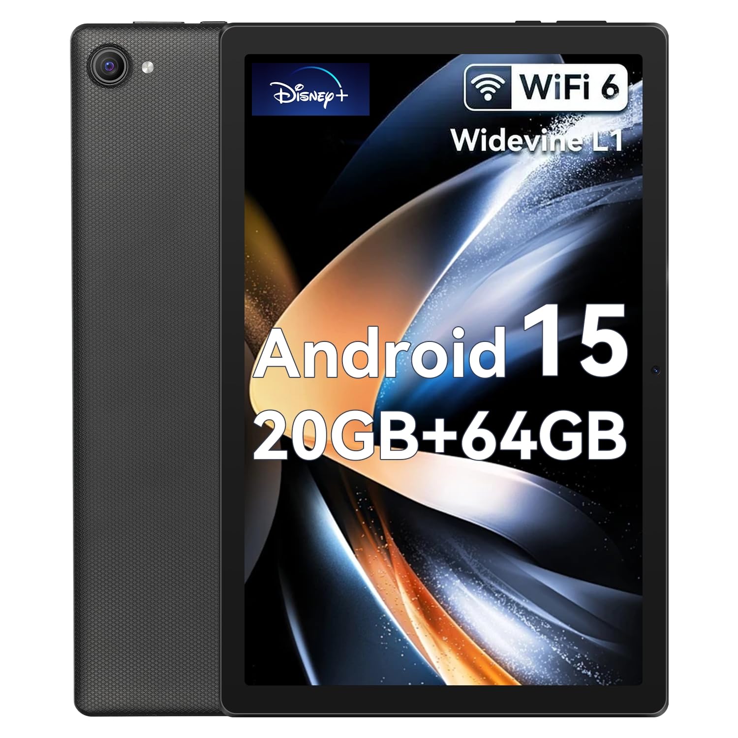 Whitedeer Tablet 10 pollici Android 15 Octa-Core, Face ID, OTG, 20GB+64GB+1TB Espansione, 1280 * 800 IPS, Split-Screen, WiFi 6, BT5.3, Doppia Fotocamera 5MP+8MP, 5000mAh, Widevine L1 (Nero)