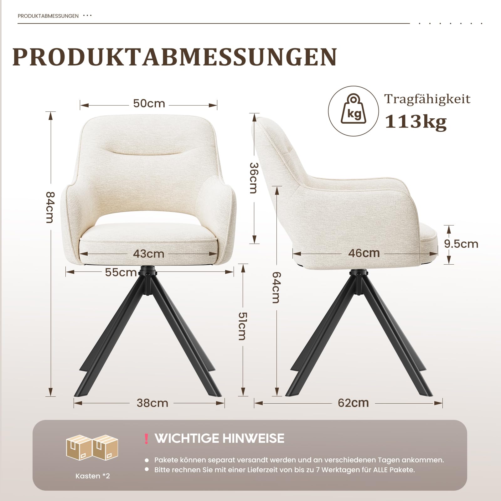 COLAMY Drehbare Esszimmerstühle 4er Set mit Armlehnen, Drehbare Polsterstühle für Küche & Esszimmer aus weichem Florstoff mit Metallgestell und Rückenlehne, für Esszimmer, Küche, Büro,Beige