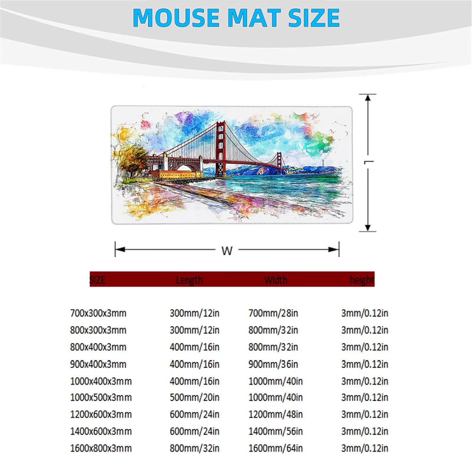 Podkładka pod mysz xxl 1600x800x3mm Desk Golden Gate Desk Bridge Matowa mata biurkowa do gier szyte krawędzie Trwała i wodoodporna konstrukcja z antypoślizgową gumową podstawą na prezent model-06510