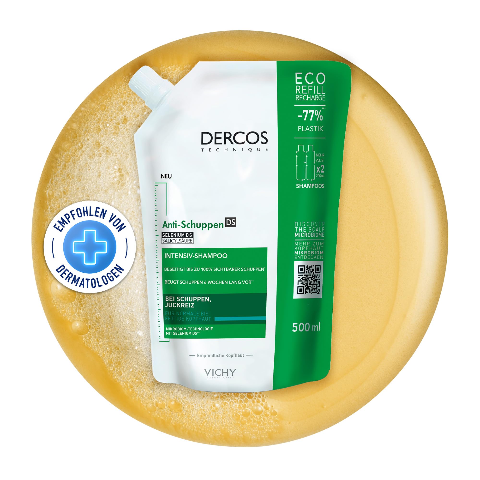 Vichy Dercos Anti-dandruff Shampoo For Normal To Oily Hair Ecorefill 500 Ml Unisex