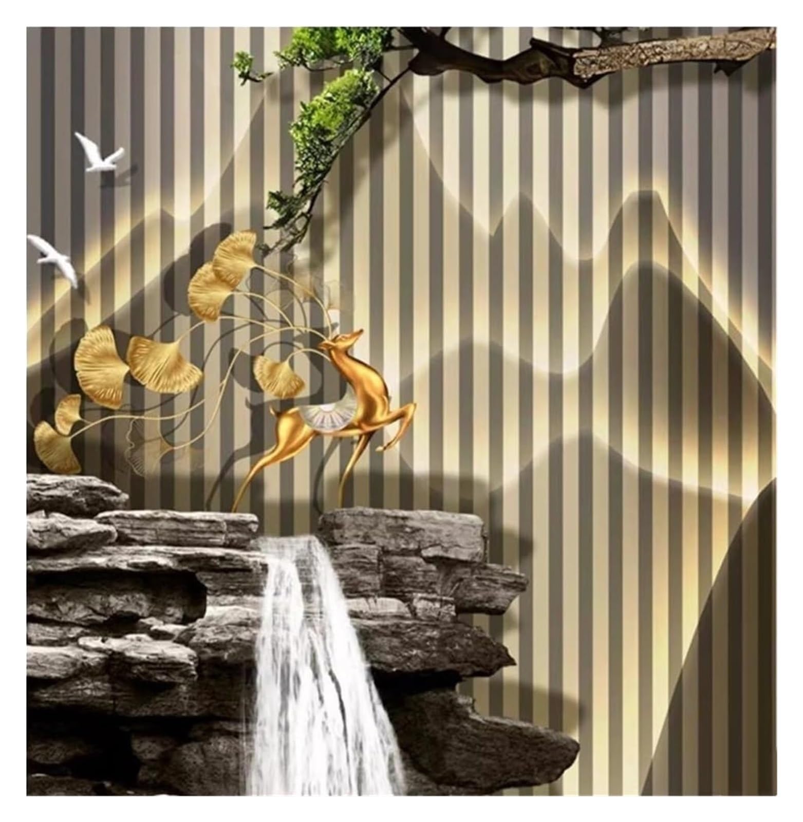 Decoración artística de Pared 3D con Luces LED, Escultura Moderna de Agua de río y árbol for Sala de Estar, Dormitorio y Oficina(B)