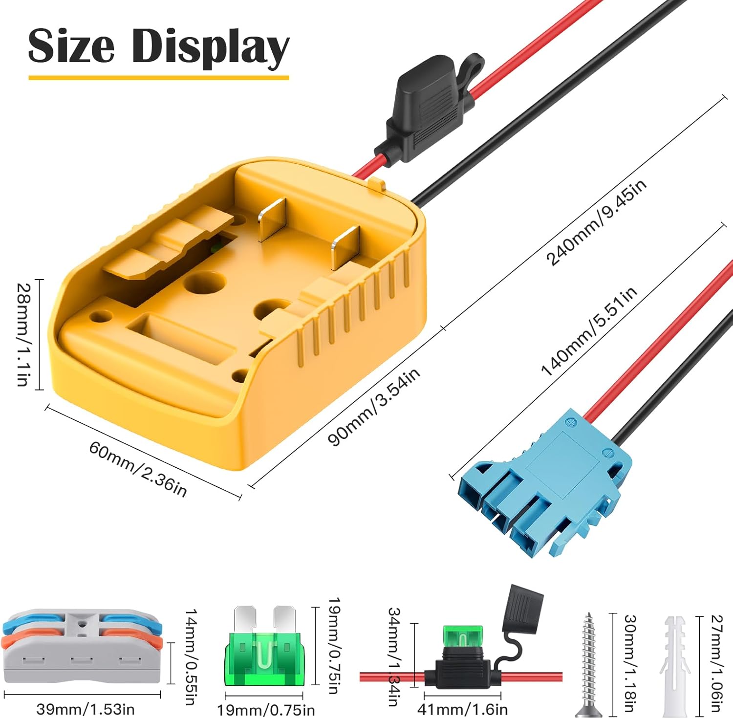 Power Wheels Adapter for Dewalt 20V Battery Adapter Power Wheels Battery Converter Kit with Fuse & Switch and Wire Harness Connector 12AWG Wire for DIY Rc Toys and Ride On Truck