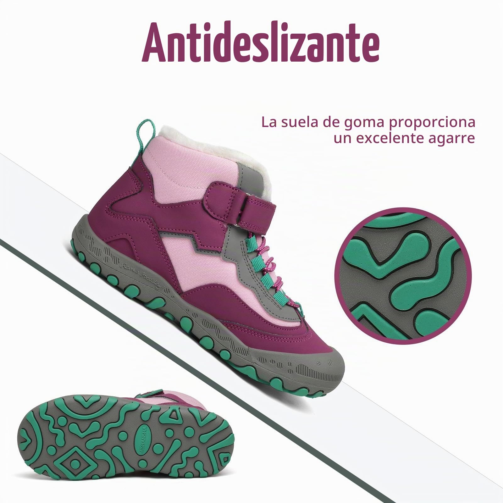 Mishansha Botas de Nieve Niño Botas Antideslizantes, Morado 28 | Forro cálido, cierre de autollenado, puntera reforzada, suela con dibujo, colegio, paseos, nieve