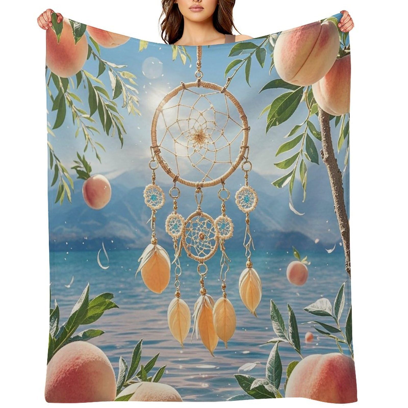 Peach Dream Catcher Throw Blanket for Couch and Bed Super Soft Warm Lightweight Throw Blankets Cozy Fuzzy Flannel Blanket Personalized Decorative Blankets for Sofa Decor 40"x50"
