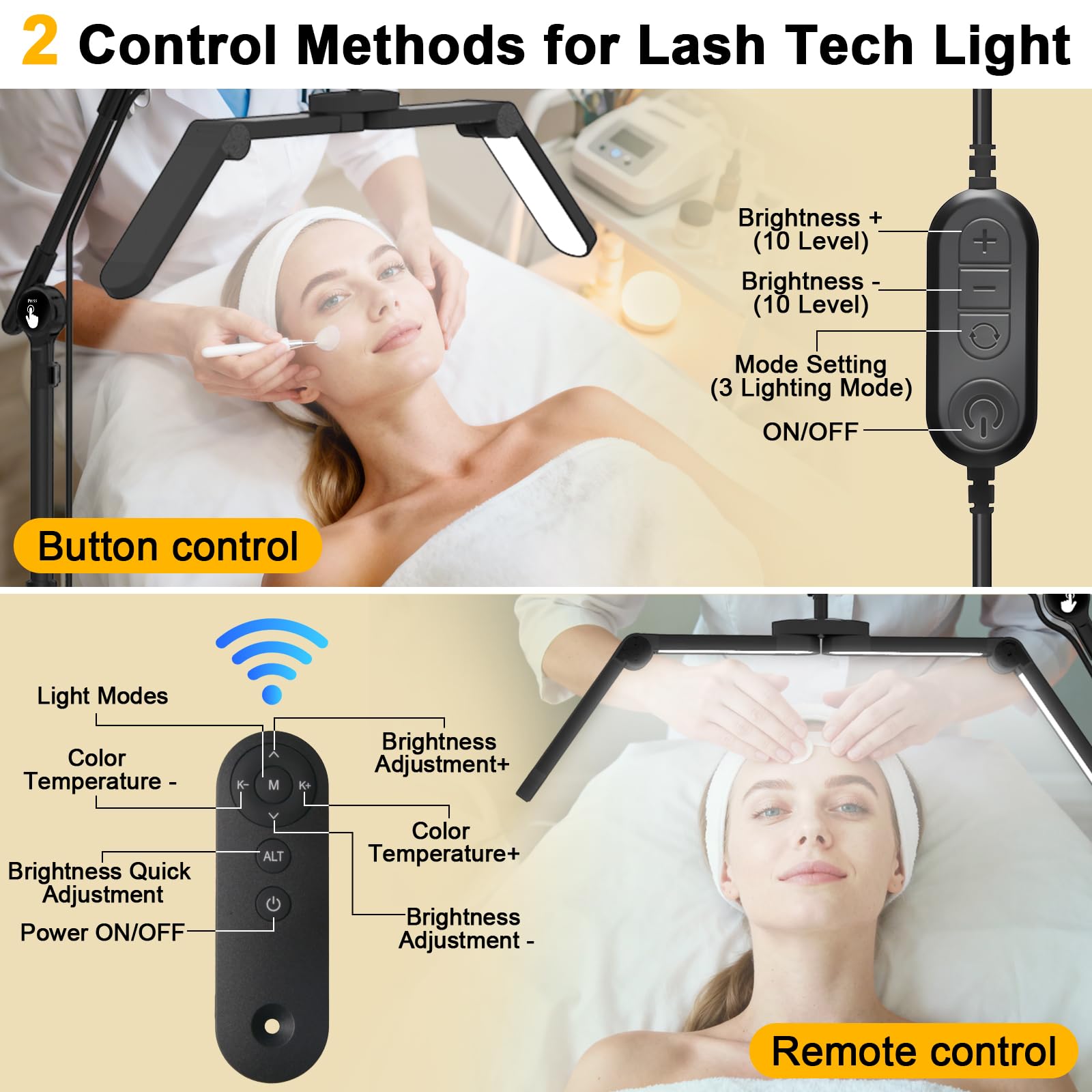 CGBE Lámpara Extensiones Pestañas de Pie: Ultra Ancha Plegable Lámpara Pestañas con Cabezal Giratorio 360° - Base Rodante - Altura Ajustable - Lampara Estetica con Soporte Móvil para Pestañas/Tatuajes