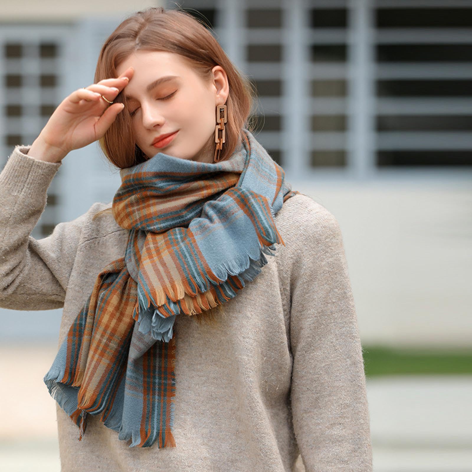 Schal Mütze Damen Halstuch Herren Schals Poncho Schal Damen Winter Quaste Kaschmir Plaid Schal Warmer Schal Halstuch