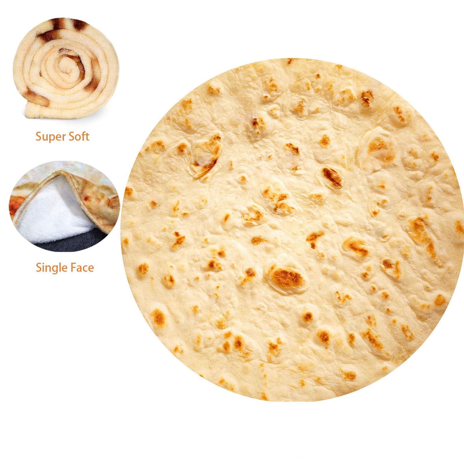 E-yimeng Throw Blanket Burritos Tortilla Wrap Blanket Adult Kids and Baby Size Gifts,Novelty Funny Tortilla Round Blanket,Fluffy Fuzzy Blankets & Throws for Bed Sofa Yellow 36 inches - Image 2