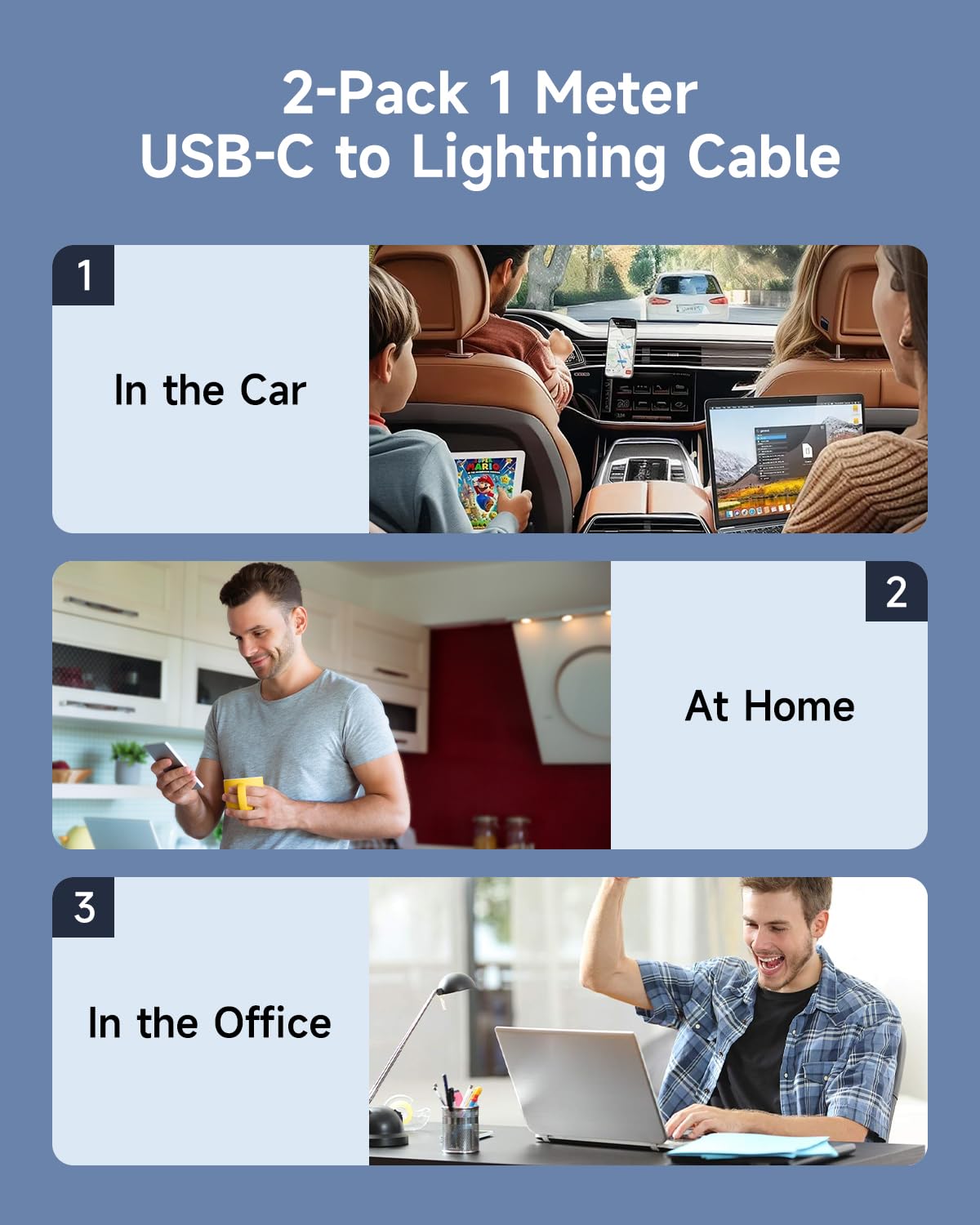USB C to Lightning Cable 1M 2Pack[Apple MFi Certified], Fast iPhone Charger Cable USB C Lightning Cable Braided iPhone Charging Cable Lead for iPhone 14 13 12 11 Pro Max/X/XS/XR/8/SE/iPad — view 7