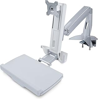 StarTech.com Sit-Stand Monitor Arm with Keyboard Tray - Adjustable Desk Mount Sit-Stand Workstation Arm for Single 27" VESA Display - Ergonomic Articulating Standing Desk Converter (SIT-STAND-ARM-1MS)