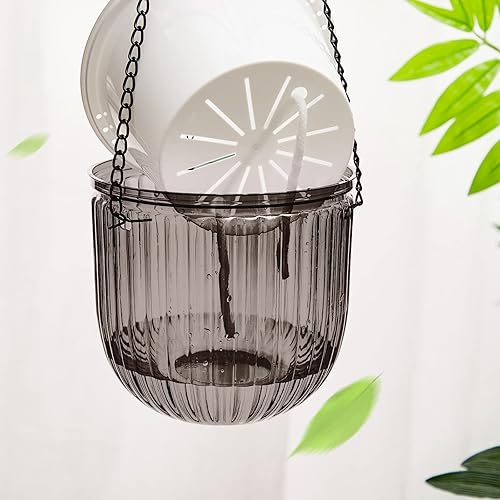 Miniatura 3 de Meanplan 4 macetas colgantes de riego automático para interiores de 6.5 pulgadas, cestas colgantes para plantas al aire libre, maceta de plástico