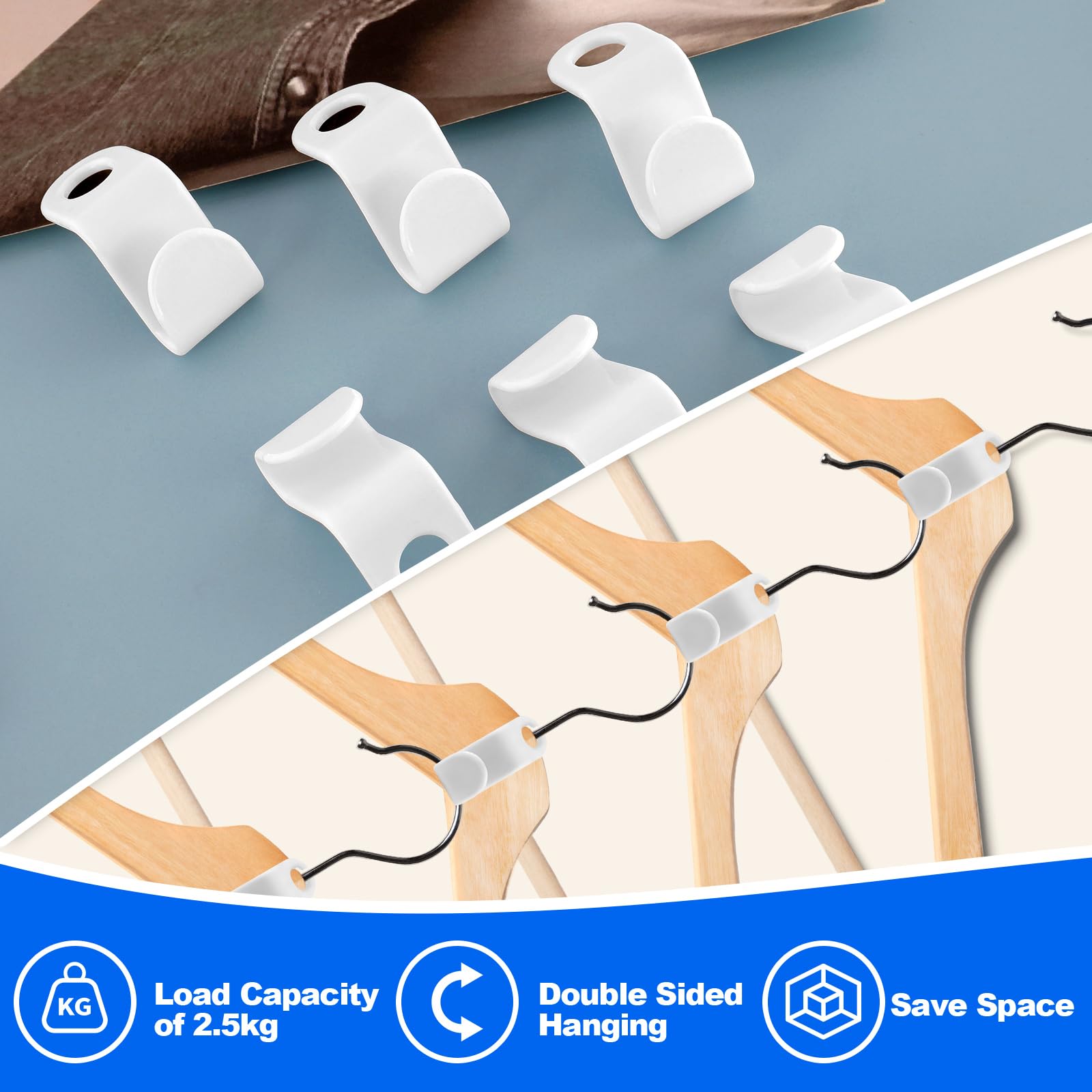 50 Ganci Connettori Per Appendiabiti - Salvaspazio Armadio In Plastica Bianca - Foto 10