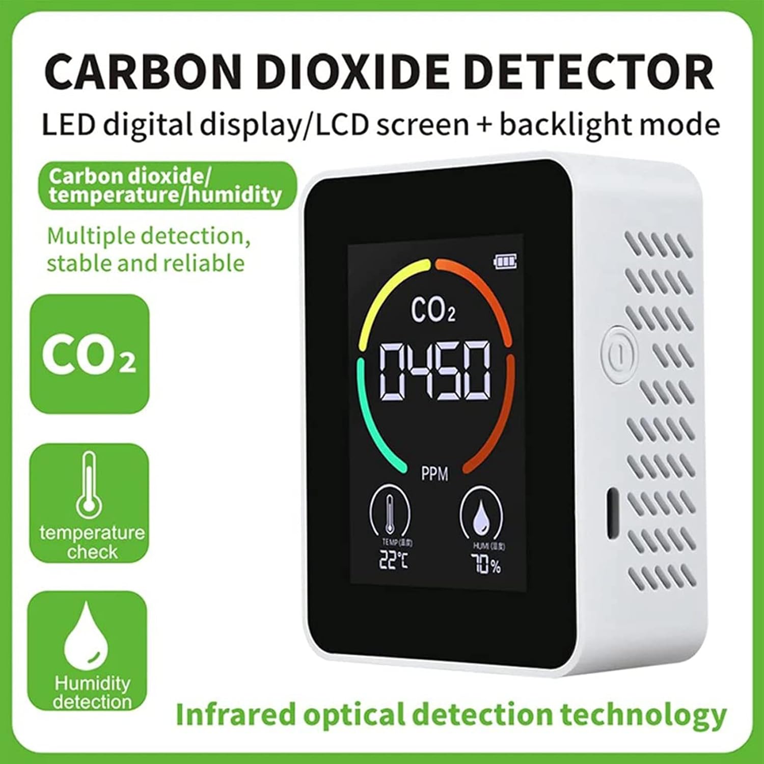 3X Temperature & Humidity Meter, Quality Monitor,CO2 Detector, Digital Pollution Carbon Dioxide Detector A
