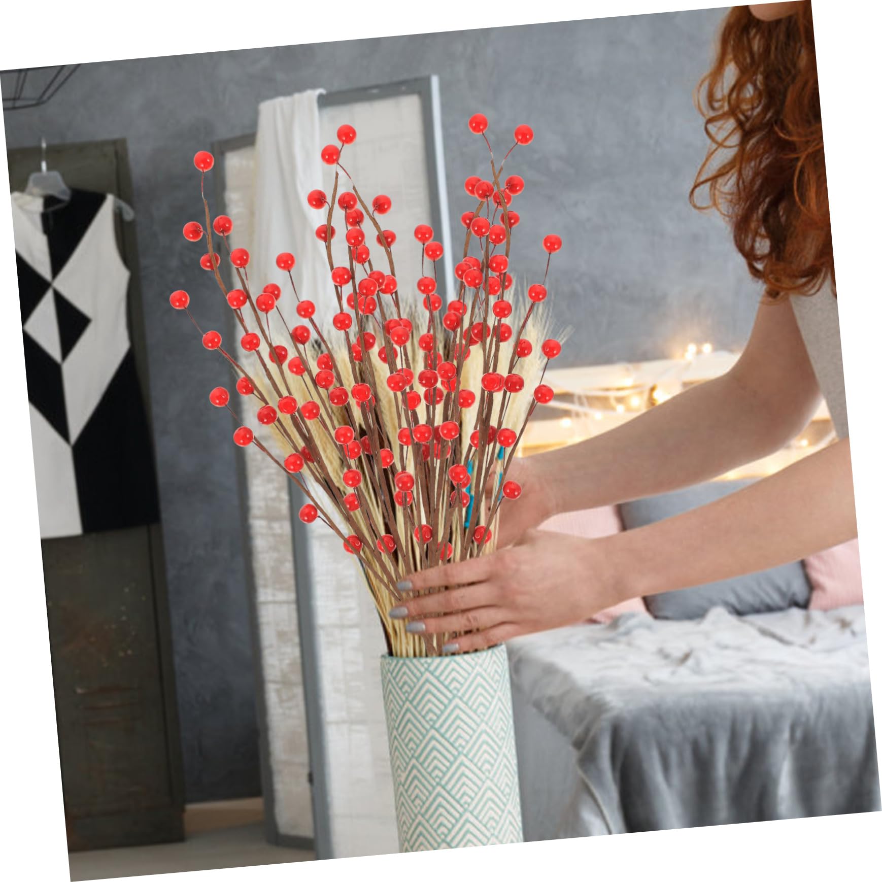 MAGICLULU 2 Set Ramo Di Bacche Rosse Decorazioni Invernali Bacche Natalizie Di Bacche Di Natale Imitazione Pianta Artificiale Rami Degli Alberi Per La Decorazione Schiuma 10 Pezzi*2