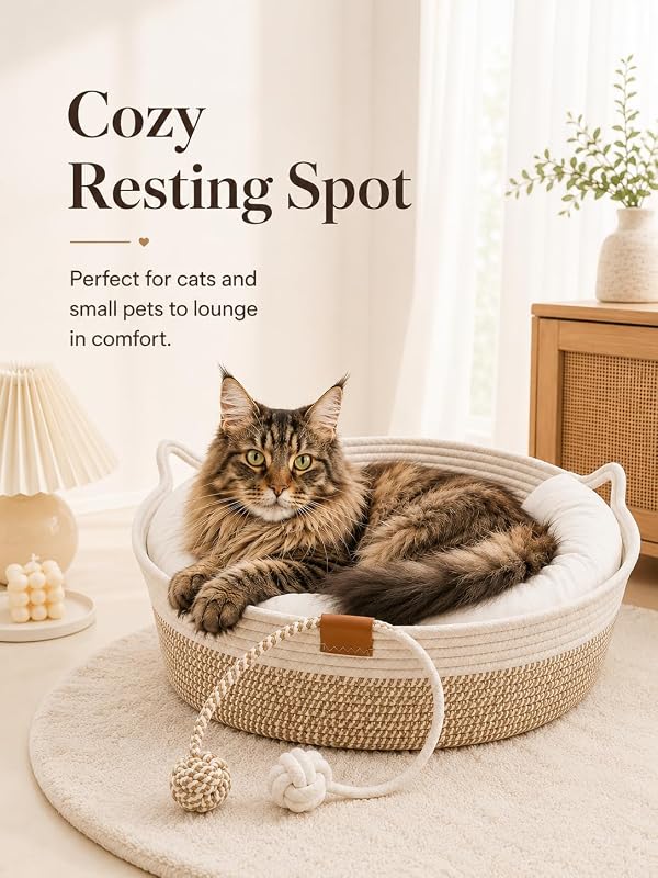 Handwoven Cat Bed for Indoor Cats, 18 Inch Round Low-Entry Cat Basket Bed by Kxreizr - Used condition - Image 8