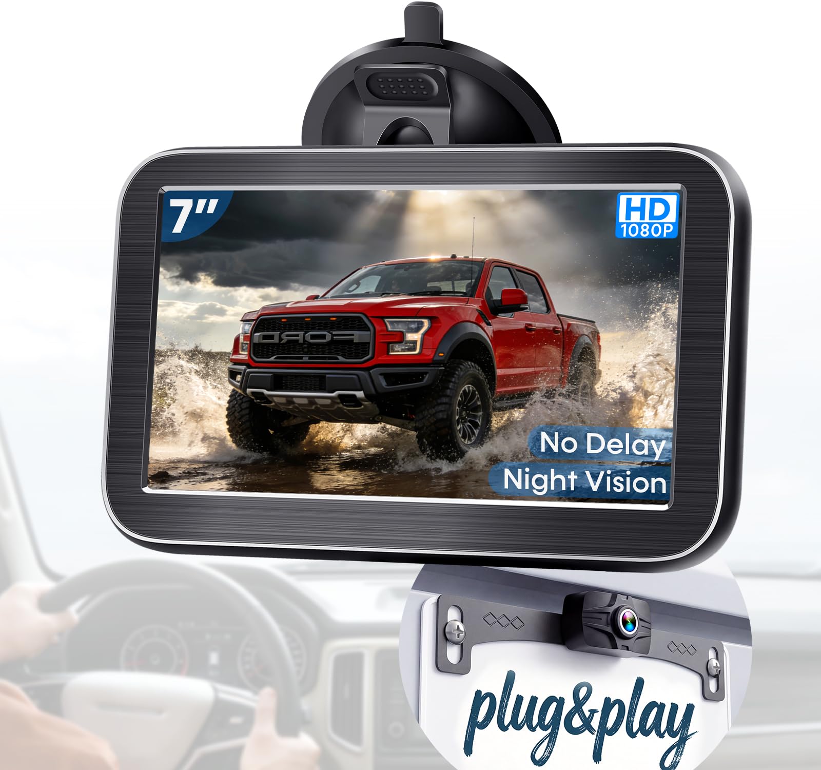 HD 1080P Backup Camera: 15-Min Easy Install 7 inch Large Screen Color Night Vision See Clearly at Night Up to 10 Meters - Reverse Camera for Trucks Cars Pickup SUVs Rear View Safety & Parking Assist