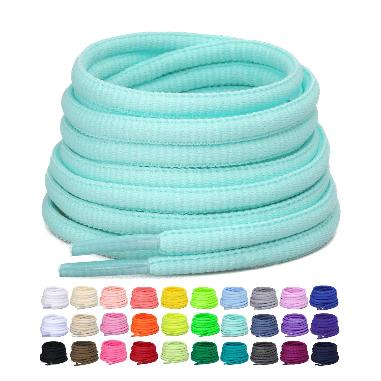 Puzeam 2 Pairs Oval Athletic Shoelaces 30 Colors 1/4" Half Round Shoe Laces for Sneakers
