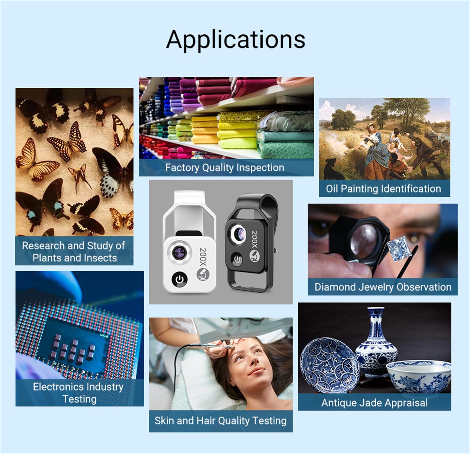 Nanozoom 200x Magnification Zoom, Nanozoom High-Tech Clip-On Lens Turns Any Smartphone Into A Pro-Microscope, Phone Microscope With CPL Lens/LED Light, 200x Pocket Microscope Camera (2pcs